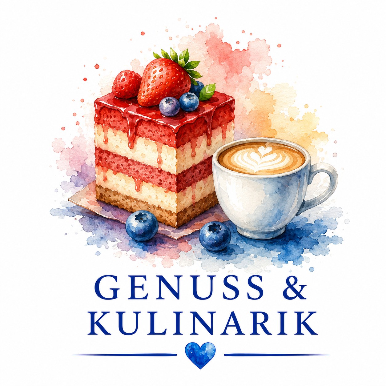 Genuss & Kulinarik – Aquarell mit Beerentörtchen und Cappuccino
